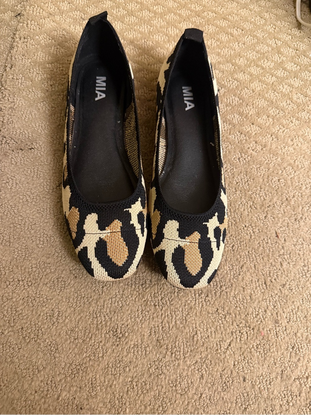 MIA Leopard Print Slip-On Flats in Black and Tan